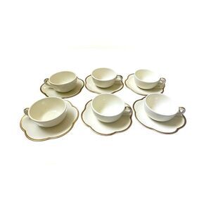 ESTE CE -Vintage Gold Rimmed Scalloped 12 Pcs Tea Cup & Saucer Set Made in Italy